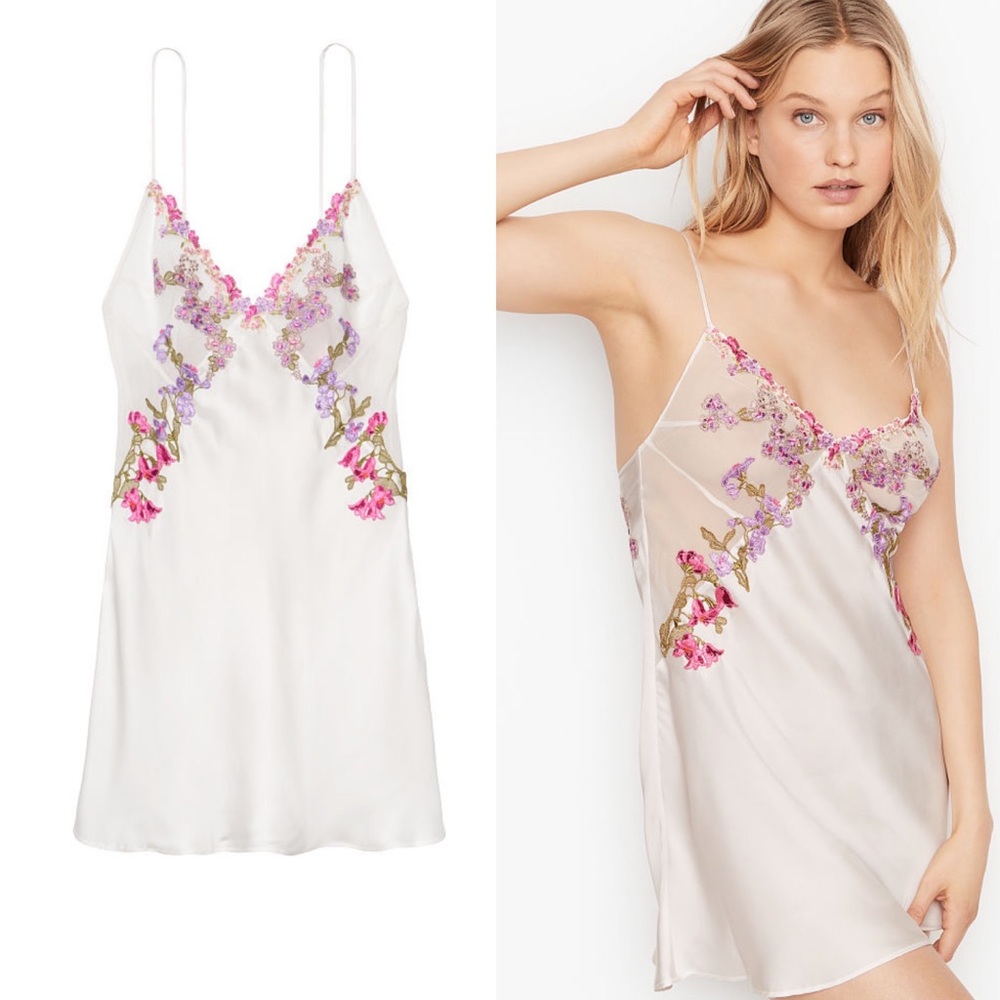 VICTORIA'S SECRET Floral Embroidery Satin Slip Coquette Fairy Soft Girl Large